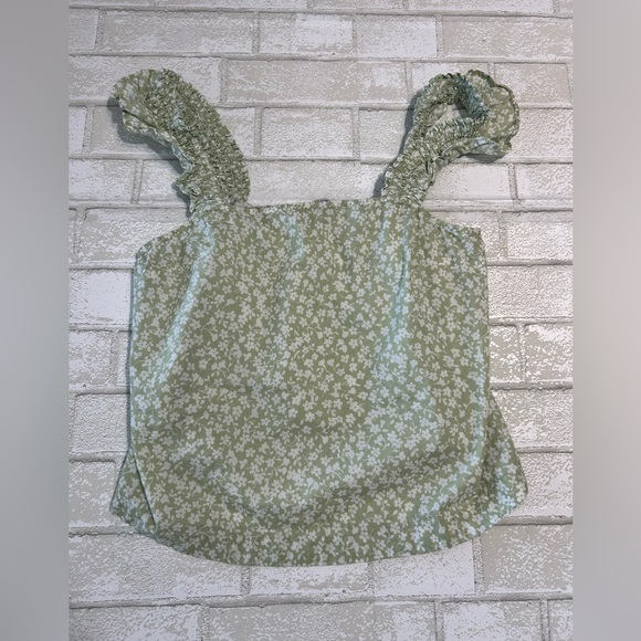 J. Crew Green Floral Ruffle Straps Tank - Picture 2 of 8